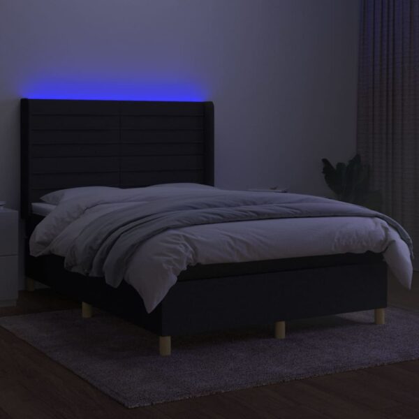 Krevet box spring s madracem LED crni 140x190 cm od tkanine - Image 3