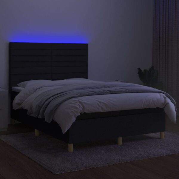 Krevet box spring s madracem LED crni 140x190 cm od tkanine - Image 4