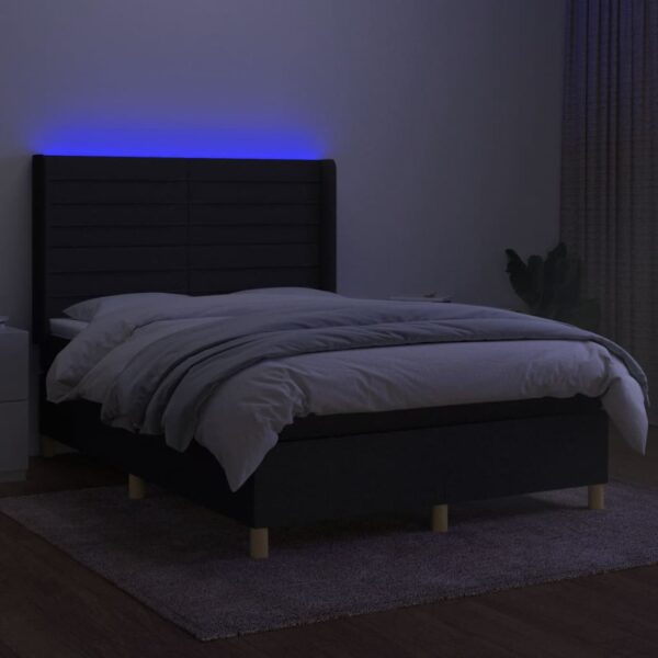 Krevet box spring s madracem LED crni 140x200 cm od tkanine - Image 3