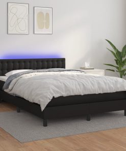 Krevet box spring s madracem LED crni 140x200cm od umjetne kože