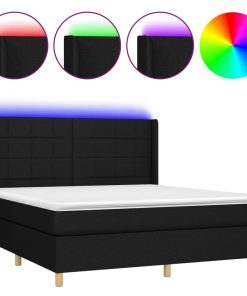 Krevet box spring s madracem LED crni 160x200 cm od tkanine