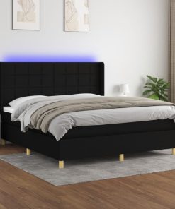 Krevet box spring s madracem LED crni 160x200 cm od tkanine