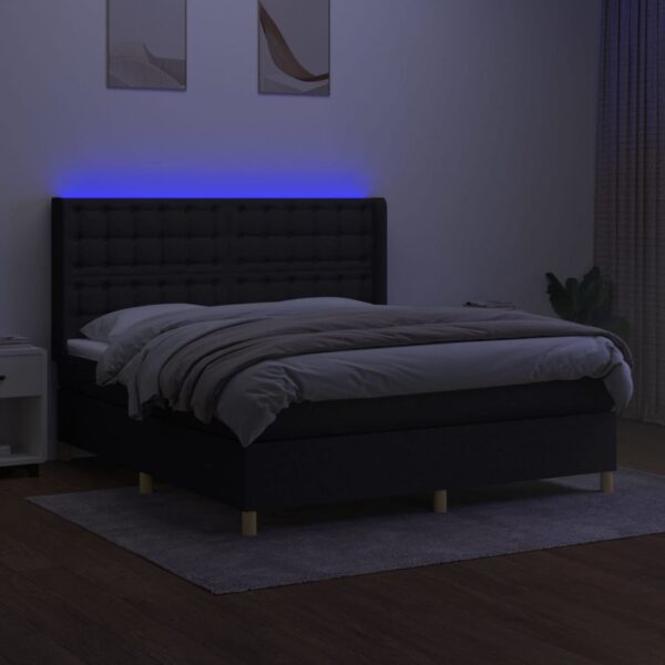 Krevet box spring s madracem LED crni 180x200 cm od tkanine - Image 3