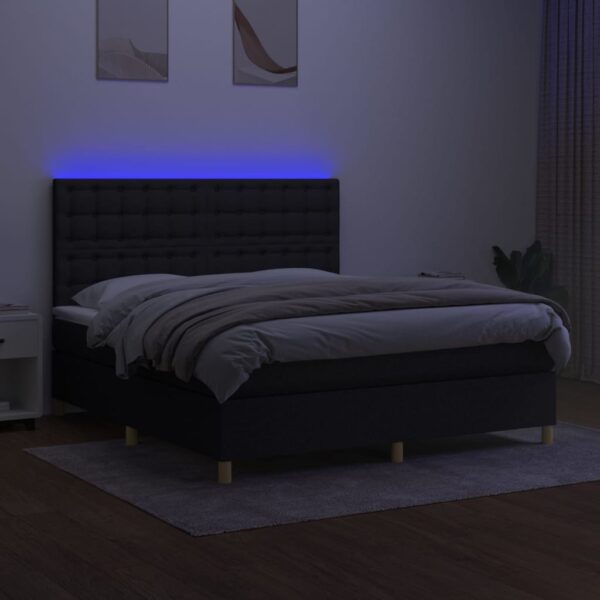 Krevet box spring s madracem LED crni 180x200 cm od tkanine - Image 4