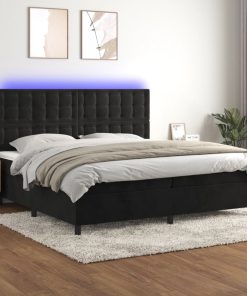 Krevet box spring s madracem LED crni 200x200 cm baršun