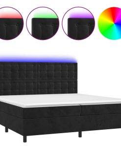 Krevet box spring s madracem LED crni 200x200 cm baršun