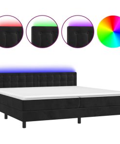 Krevet box spring s madracem LED crni 200x200 cm baršun