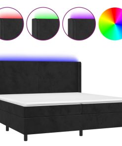 Krevet box spring s madracem LED crni 200x200 cm baršun