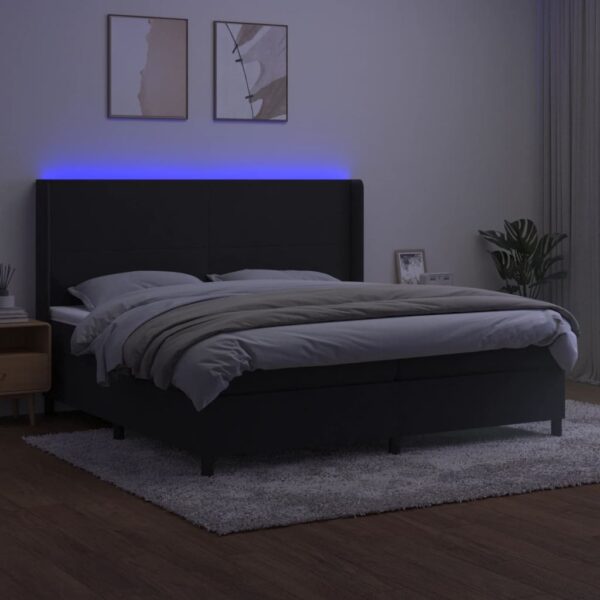 Krevet box spring s madracem LED crni 200x200 cm baršun - Image 3