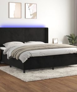 Krevet box spring s madracem LED crni 200x200 cm baršun