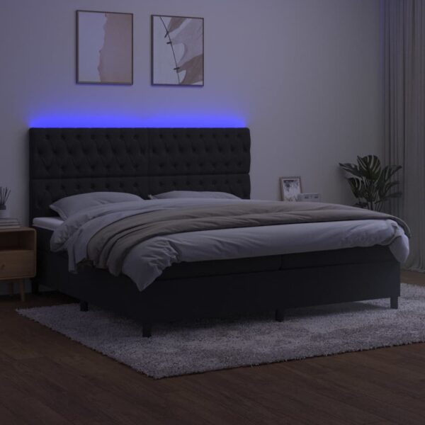 Krevet box spring s madracem LED crni 200x200 cm baršun - Image 4