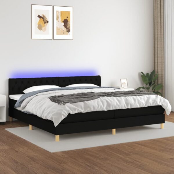 Krevet box spring s madracem LED crni 200x200 cm od tkanine