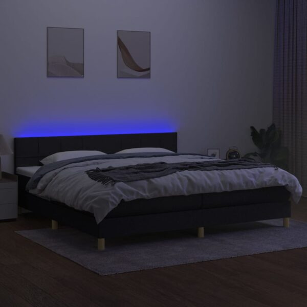 Krevet box spring s madracem LED crni 200x200 cm od tkanine - Image 4