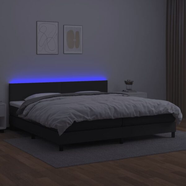 Krevet box spring s madracem LED crni 200x200cm od umjetne kože - Image 4