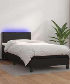 Krevet box spring s madracem LED crni 80x200 cm od umjetne kože