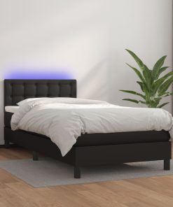 Krevet box spring s madracem LED crni 80x200 cm od umjetne kože