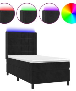 Krevet box spring s madracem LED crni 90x190 cm baršun