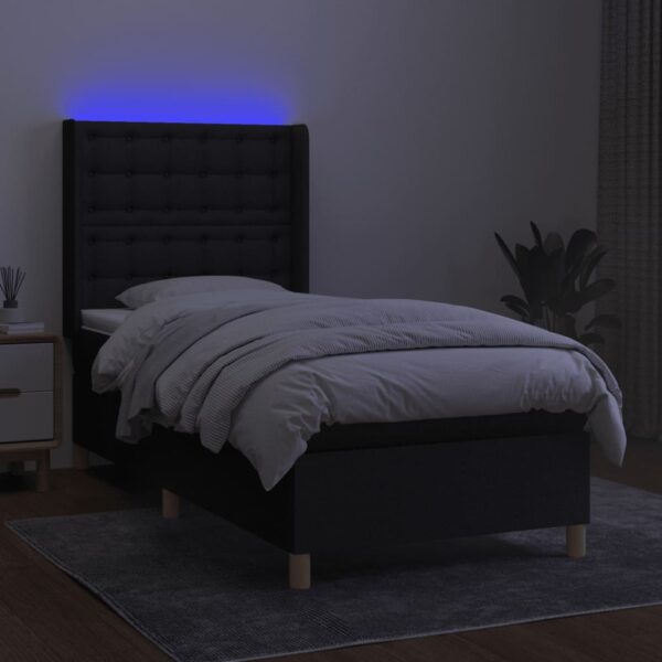 Krevet box spring s madracem LED crni 90x190 cm od tkanine - Image 3