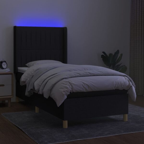 Krevet box spring s madracem LED crni 90x190 cm od tkanine - Image 3