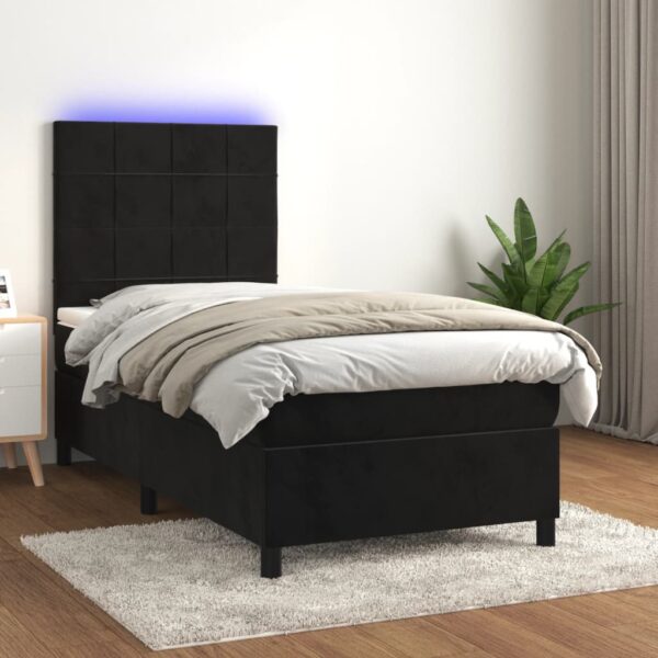 Krevet box spring s madracem LED crni 90x200 cm baršun