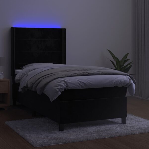 Krevet box spring s madracem LED crni 90x200 cm baršun - Image 3