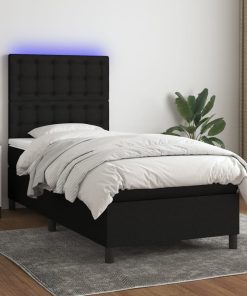 Krevet box spring s madracem LED crni 90x200 cm od tkanine