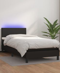 Krevet box spring s madracem LED crni 90x200 cm od umjetne kože