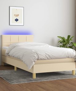 Krevet box spring s madracem LED krem 100x200 cm od tkanine
