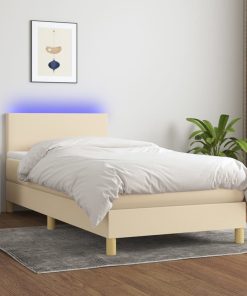 Krevet box spring s madracem LED krem 100x200 cm od tkanine