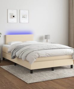 Krevet box spring s madracem LED krem 120 x 200 cm od tkanine