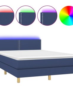 Krevet box spring s madracem LED plavi 140x200 cm od tkanine