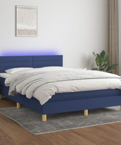 Krevet box spring s madracem LED plavi 140x200 cm od tkanine