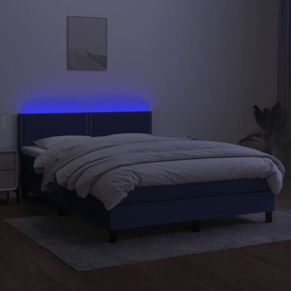 Krevet box spring s madracem LED plavi 140x200 cm od tkanine - Image 4