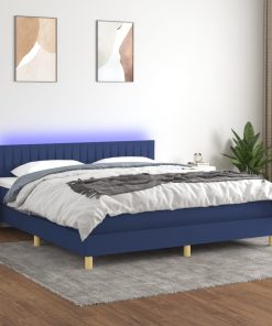 Krevet box spring s madracem LED plavi 180x200 cm od tkanine