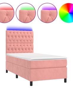 Krevet box spring s madracem LED ružičasti 100x200cm baršunasti