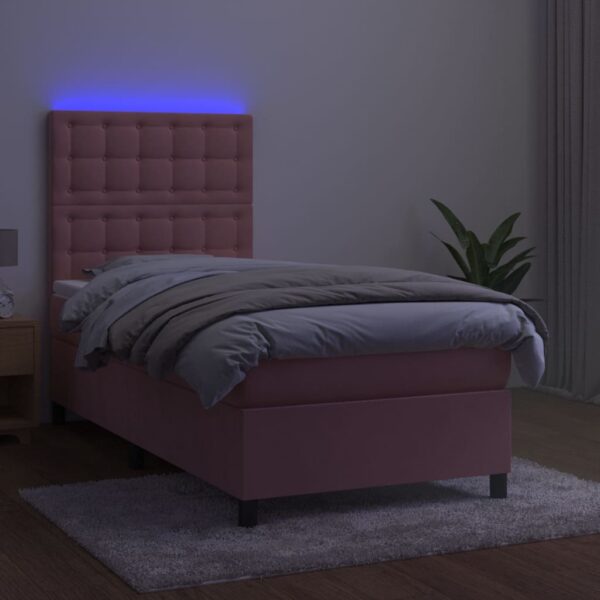 Krevet box spring s madracem LED ružičasti 100x200cm baršunasti - Image 4