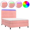 Krevet box spring s madracem LED ružičasti 140x190cm baršunasti