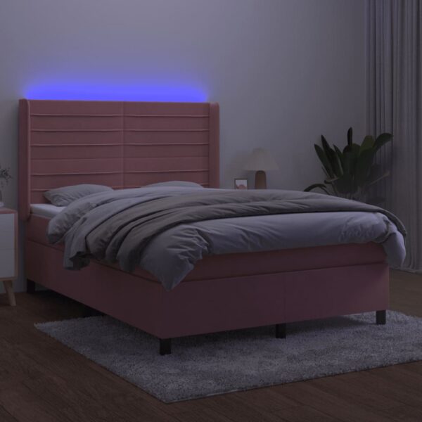 Krevet box spring s madracem LED ružičasti 140x190cm baršunasti - Image 3