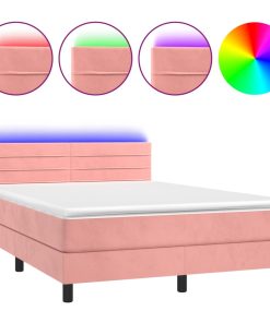 Krevet box spring s madracem LED ružičasti 140x200cm baršunasti