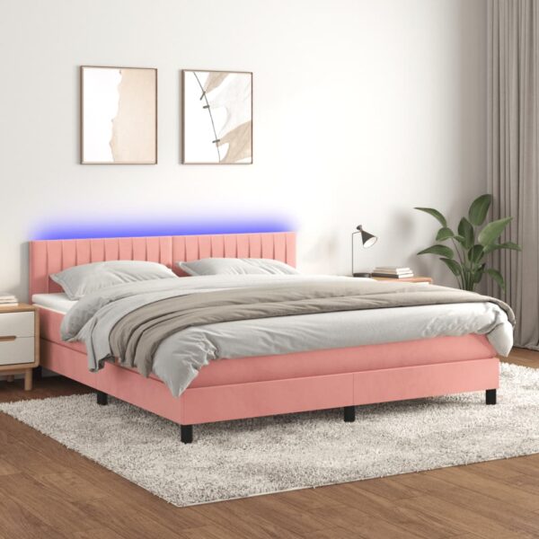 Krevet box spring s madracem LED ružičasti 180x200cm baršunasti