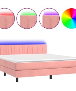 Krevet box spring s madracem LED ružičasti 180x200cm baršunasti