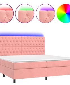 Krevet box spring s madracem LED ružičasti 200x200cm baršunasti