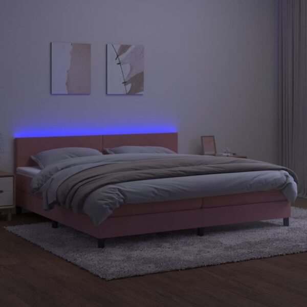 Krevet box spring s madracem LED ružičasti 200x200cm baršunasti - Image 3