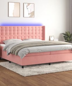 Krevet box spring s madracem LED ružičasti 200x200cm baršunasti