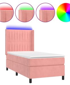 Krevet box spring s madracem LED ružičasti 80x200 cm baršunasti