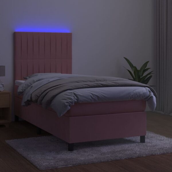 Krevet box spring s madracem LED ružičasti 90x190 cm baršunasti - Image 4