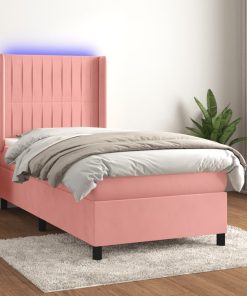 Krevet box spring s madracem LED ružičasti 90x190 cm baršunasti