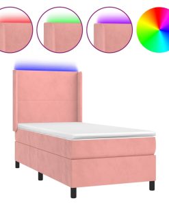 Krevet box spring s madracem LED ružičasti 90x200 cm baršunasti