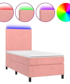 Krevet box spring s madracem LED ružičasti 90x200 cm baršunasti