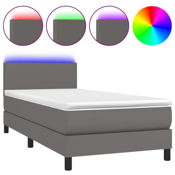 Krevet box spring s madracem LED sivi 100x200cm od umjetne kože